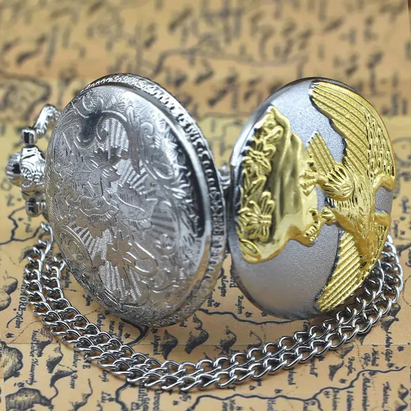 European American Retro Bronze Pocket Watch Necklace with Chain — feature 11