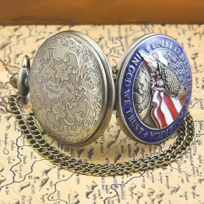 European American Retro Bronze Pocket Watch Necklace with Chain — feature 19