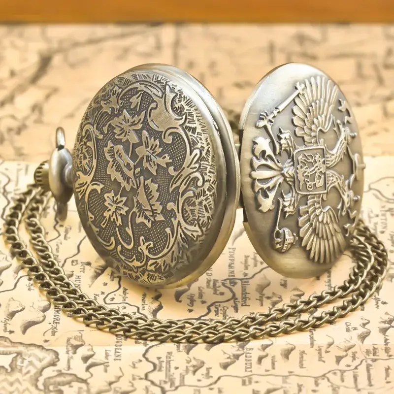 European American Retro Bronze Pocket Watch Necklace with Chain — feature 21