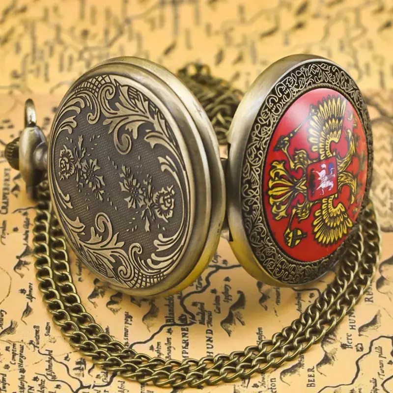 European American Retro Bronze Pocket Watch Necklace with Chain — feature 23