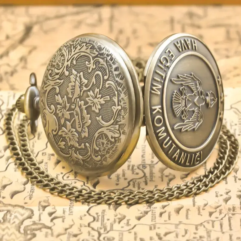 European American Retro Bronze Pocket Watch Necklace with Chain — feature 27