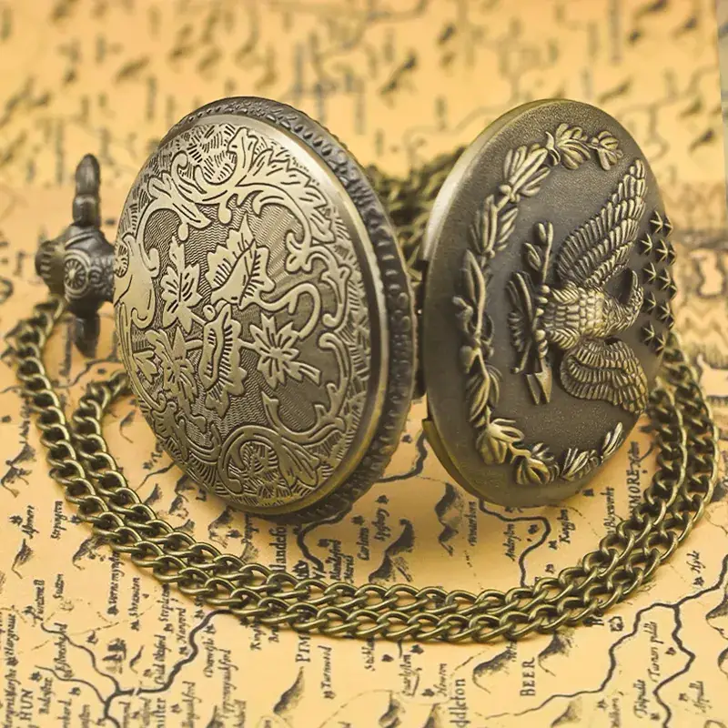 European American Retro Bronze Pocket Watch Necklace with Chain — feature 29