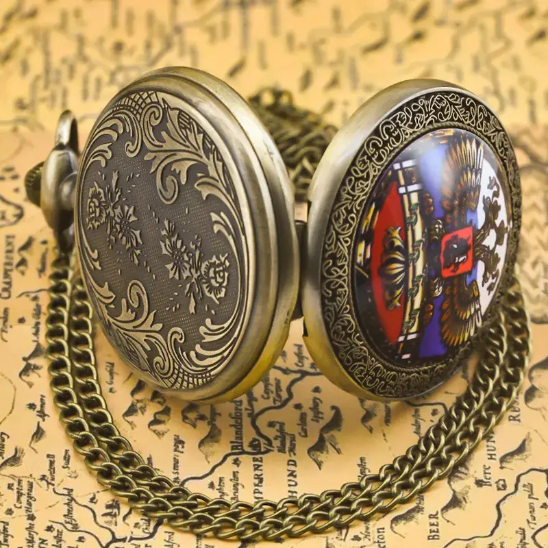 European American Retro Bronze Pocket Watch Necklace with Chain — feature 31