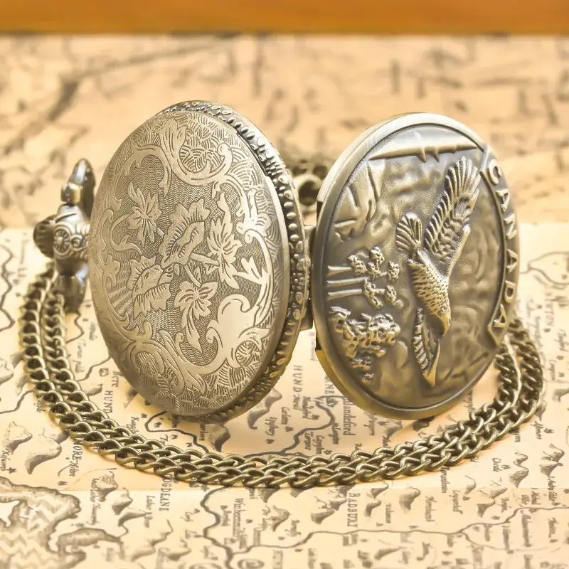 European American Retro Bronze Pocket Watch Necklace with Chain — feature 33