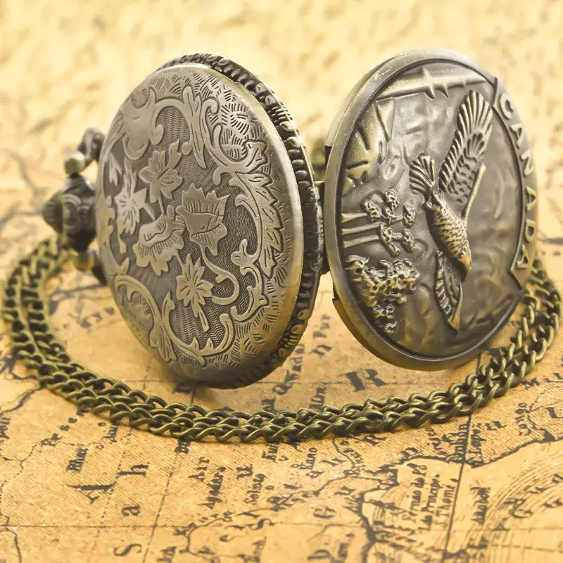 European American Retro Bronze Pocket Watch Necklace with Chain — feature 37