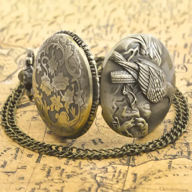 European American Retro Bronze Pocket Watch Necklace with Chain — feature 39