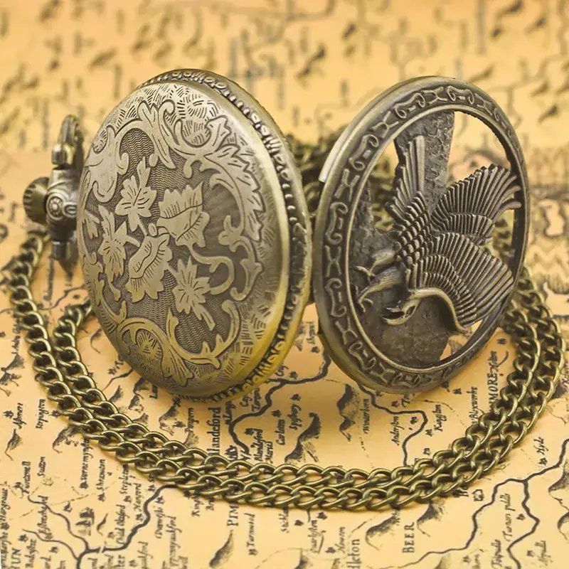 European American Retro Bronze Pocket Watch Necklace with Chain — feature 9