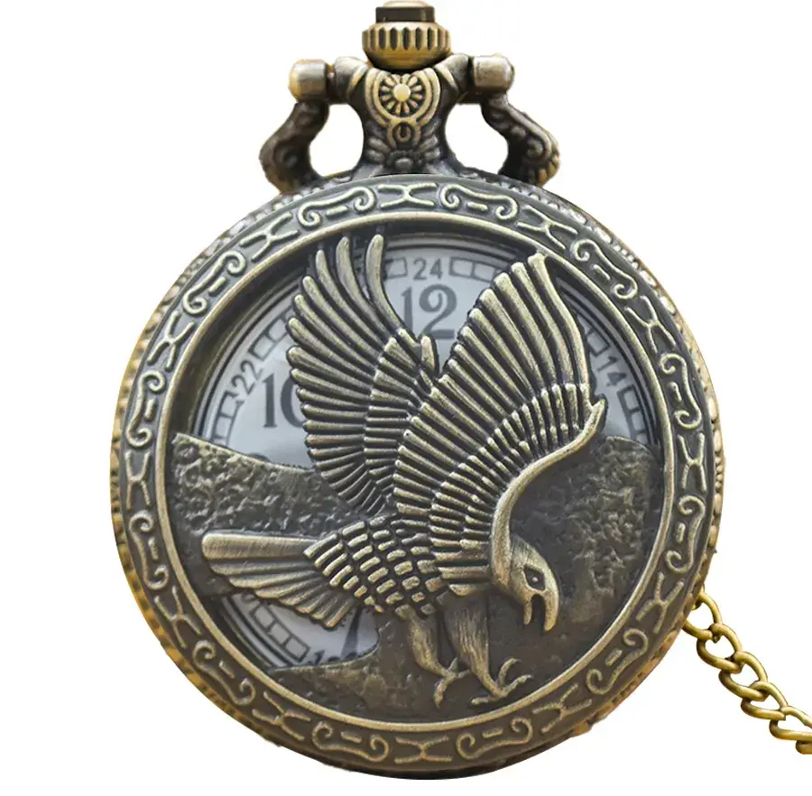 European American Retro Bronze Pocket Watch Necklace with Chain - Image 3