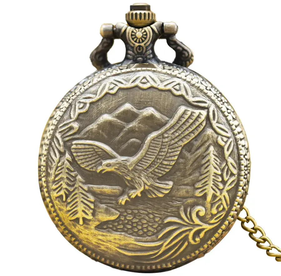 European American Retro Bronze Pocket Watch Necklace with Chain - Image 5