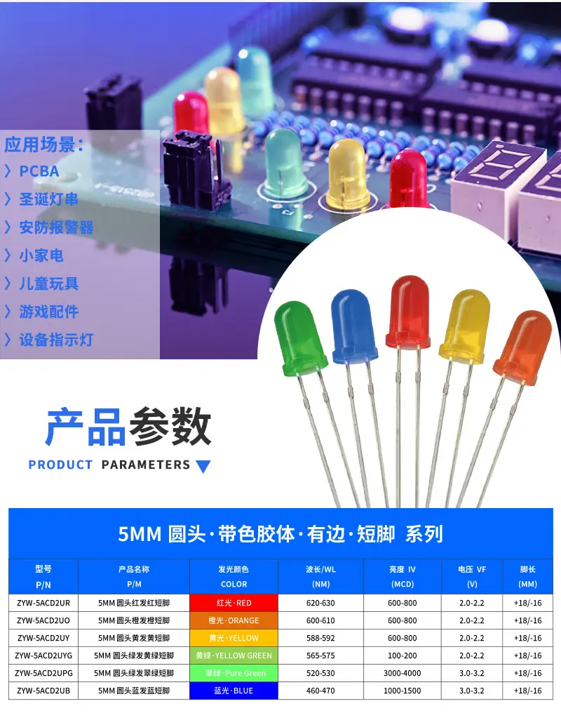 High Brightness LED Beads Round Head 5mm Yellow — feature 4