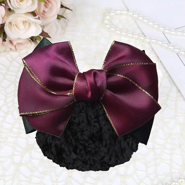 Professional Head Flower Hairpin with Gold Edge Bow - Image 8