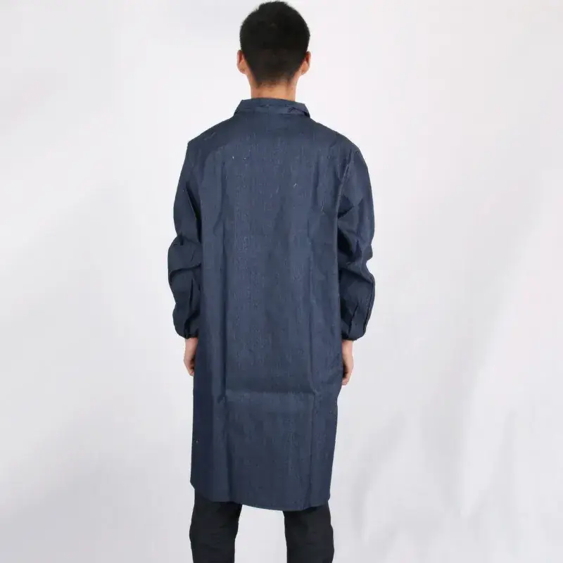 Men Navy Denim Coat with Embroidery Workwear Gown - Image 4