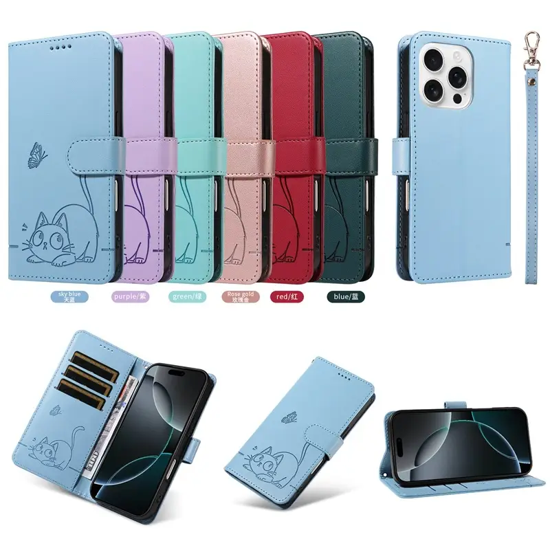 Lucky Embossed Leather Phone Case Mint Blue - Image 9