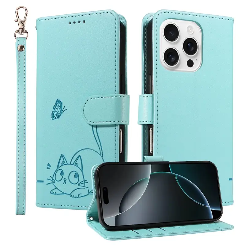 Lucky Embossed Leather Phone Case Mint Blue - Image 10