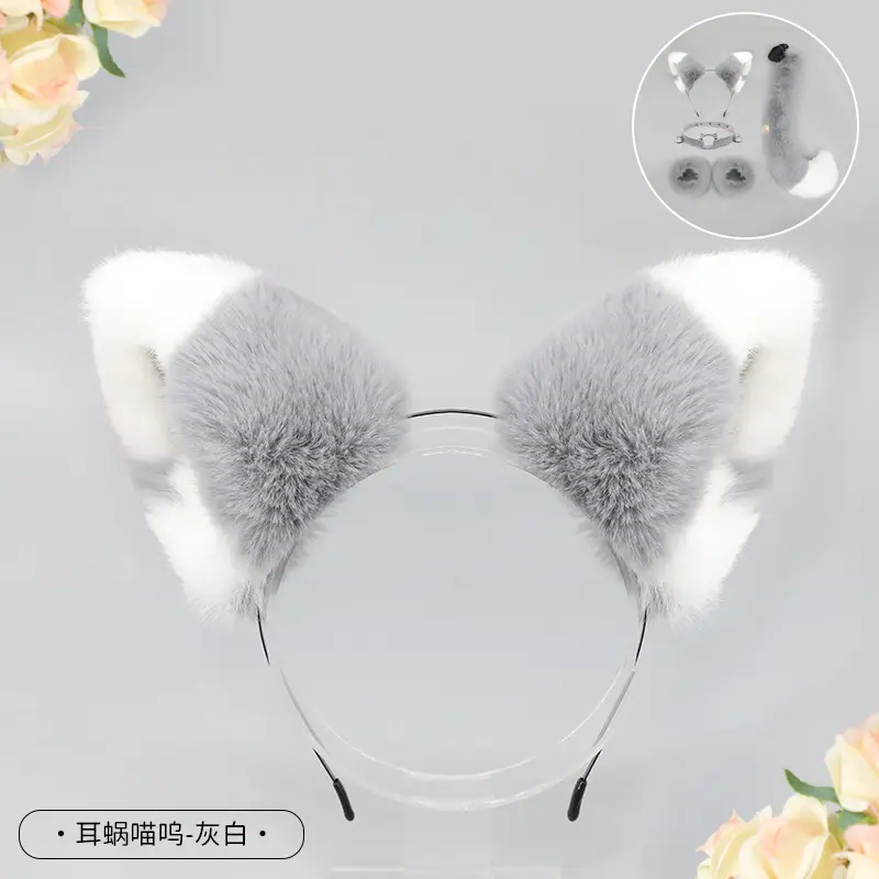 Cute Cat Ear Hairband with White Fur End - Image 6