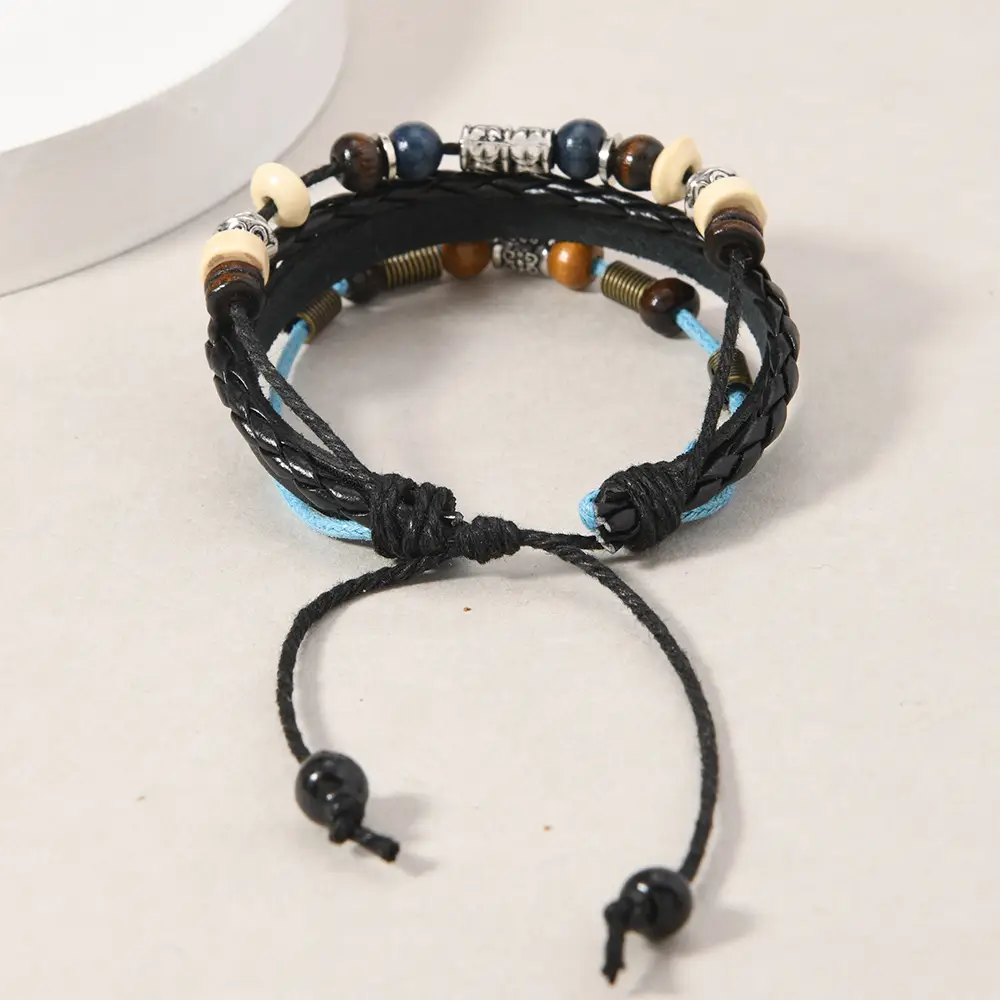 Adjustable Leather Bracelet with Owl Pendant & Cowhide Beads — feature 12