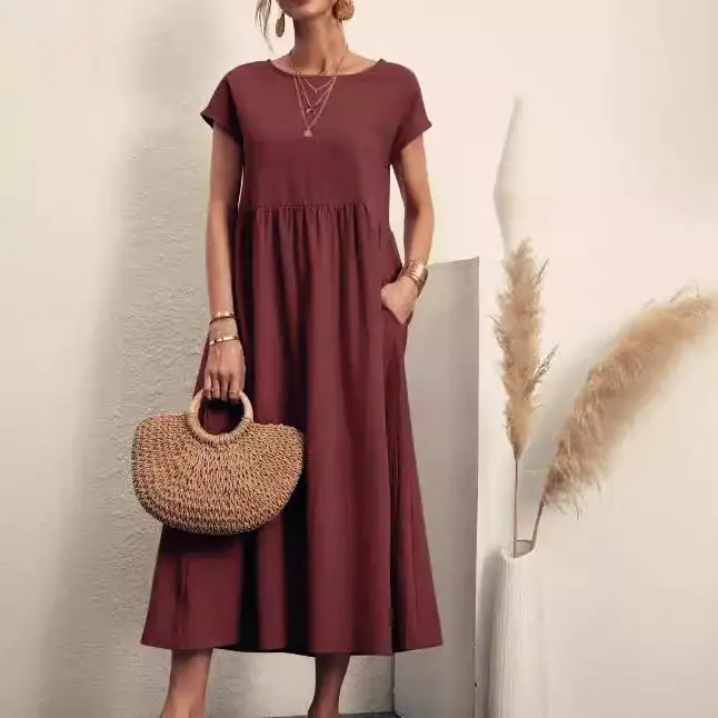 Women's Maroon Sleeveless Cotton Dress 2024 - Image 19