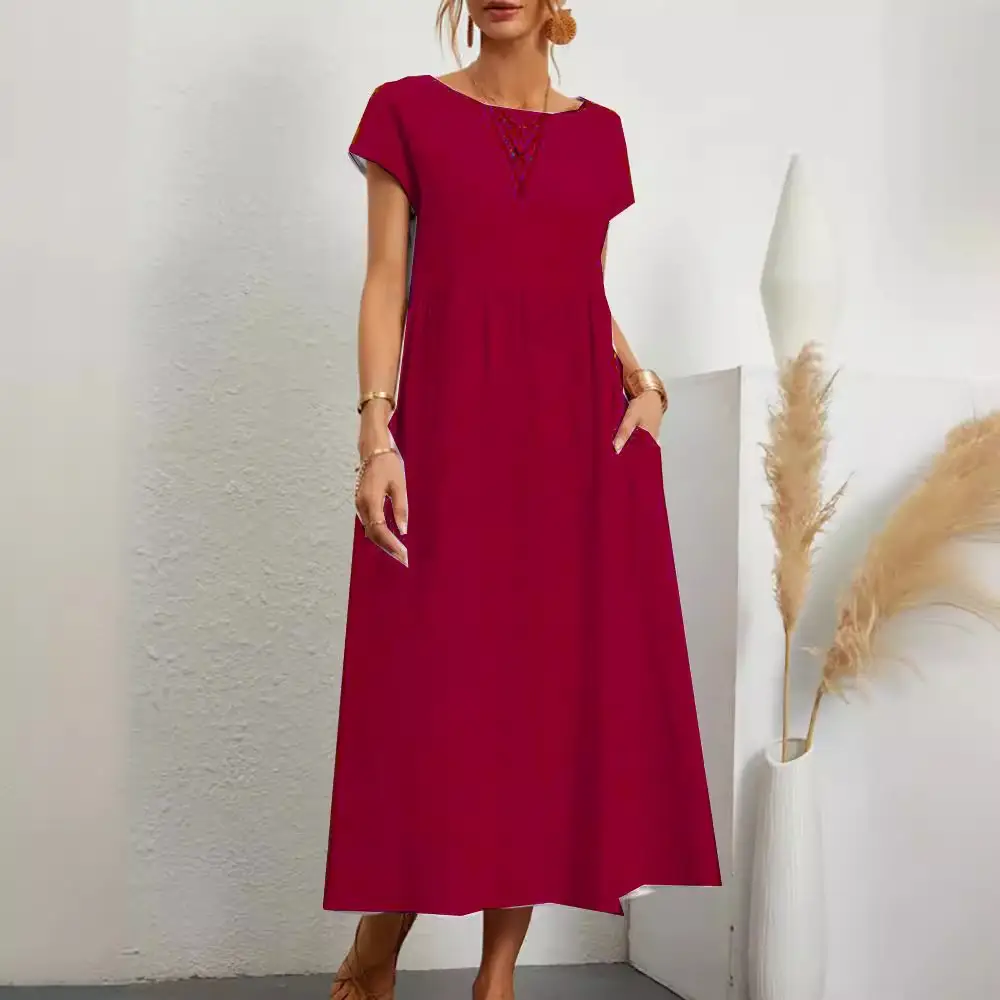 Women's Maroon Sleeveless Cotton Dress 2024 - Image 20