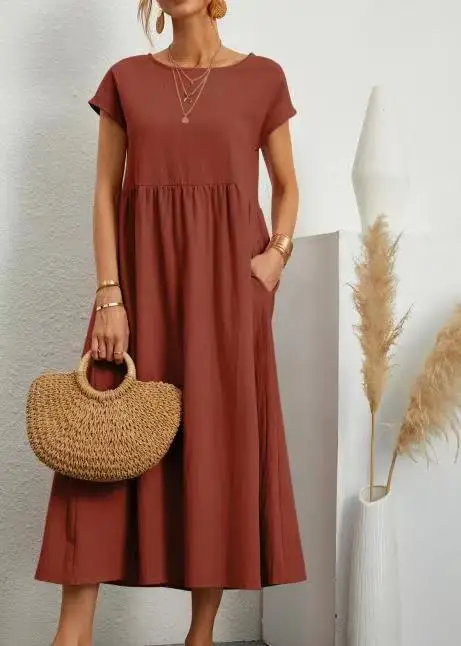 Women's Maroon Sleeveless Cotton Dress 2024 - Image 7