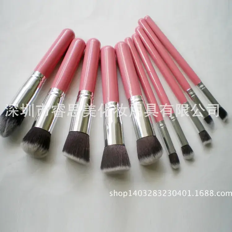 10 Pcs Pink Hairbrush Set for Makeup Application - Image 4