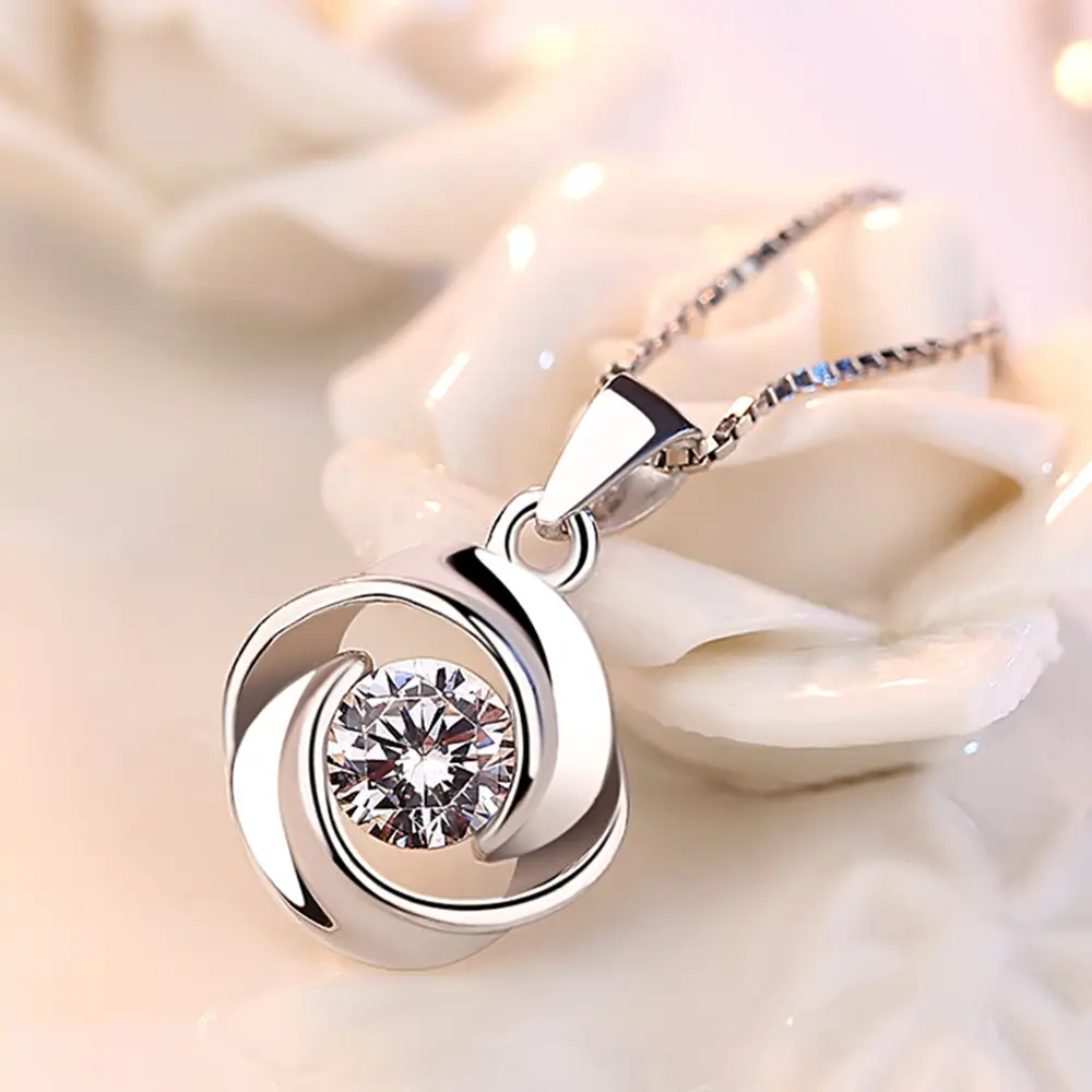 Silver Plated Rotating Love Pendant Necklace for Women