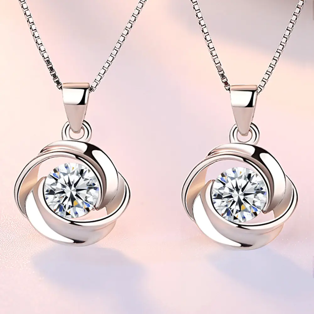 Silver Plated Rotating Love Pendant Necklace for Women
