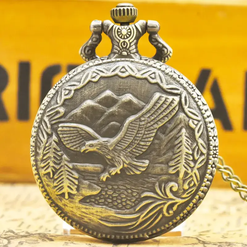 Retro Eagle Pocket Watch for Men Women Gold Chain