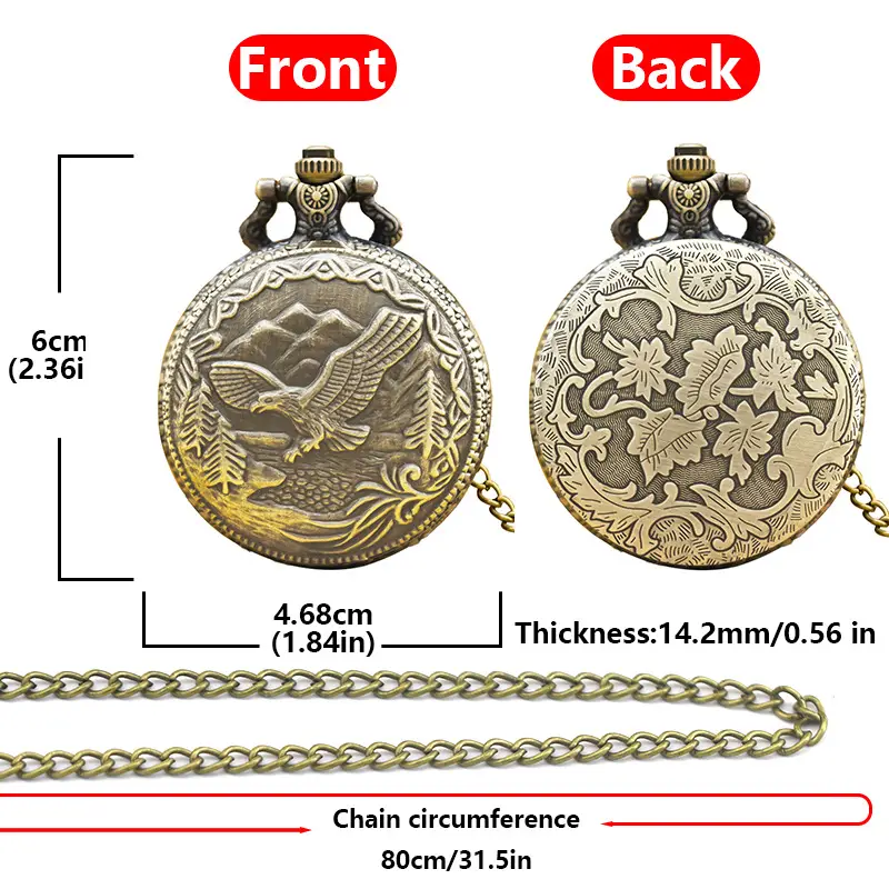 Retro Eagle Pocket Watch for Men Women Gold Chain — feature 8