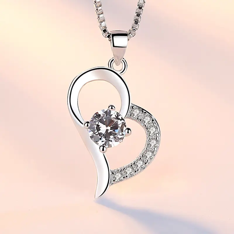 Silver Plated Heart Necklace with Purple Gemstone Pendant - Image 4