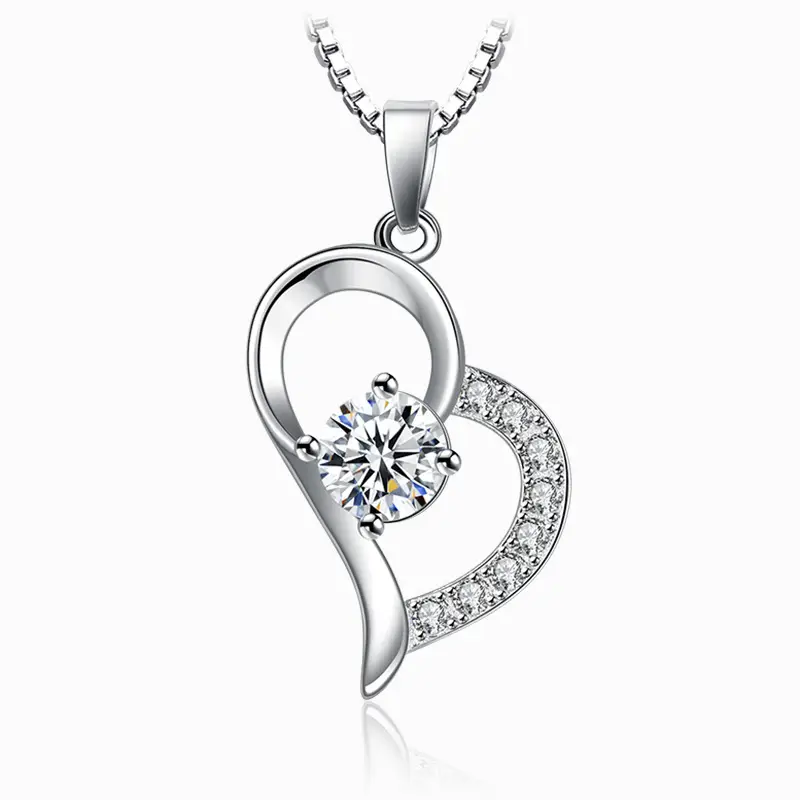 Silver Plated Heart Necklace with Purple Gemstone Pendant - Image 7