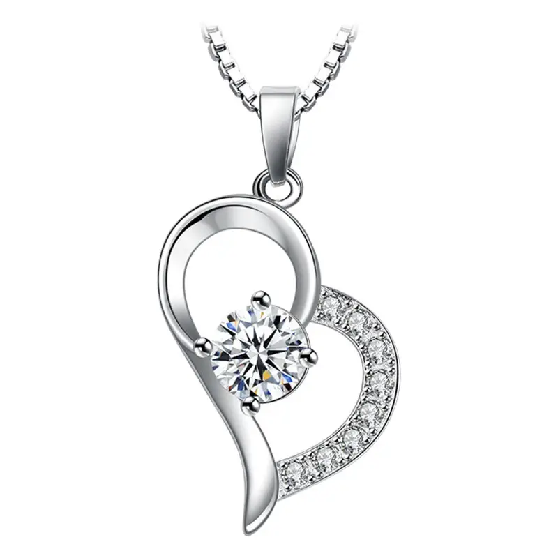 Silver Plated Heart Necklace with Purple Gemstone Pendant
