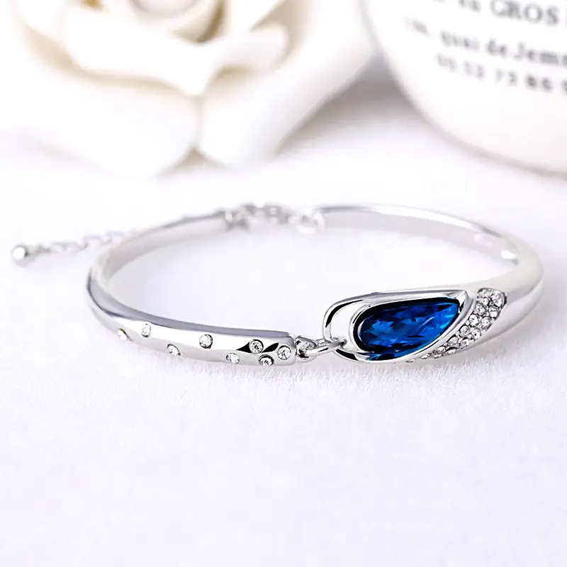 Crystal Silver Blue Gemstone Bracelet for Women - Image 2