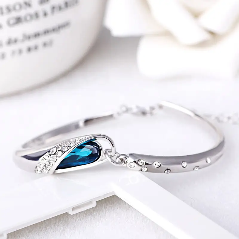 Crystal Silver Blue Gemstone Bracelet for Women - Image 3