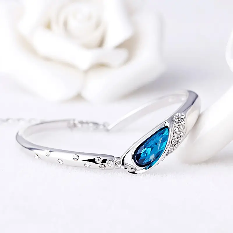 Crystal Silver Blue Gemstone Bracelet for Women - Image 4