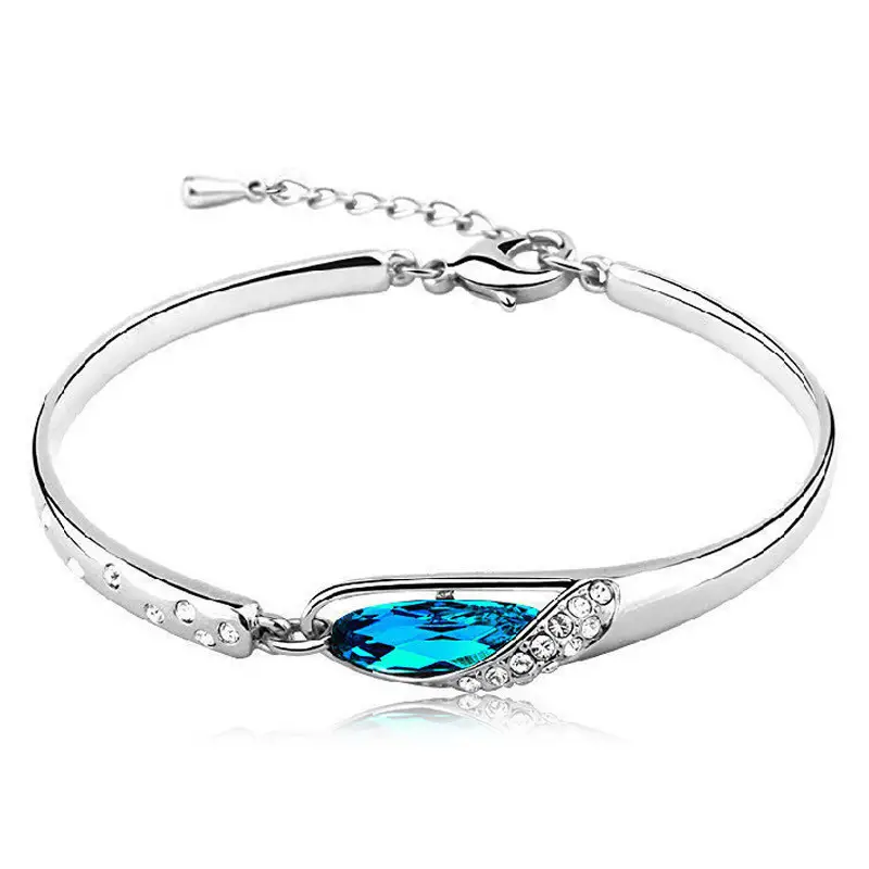 Crystal Silver Blue Gemstone Bracelet for Women - Image 5