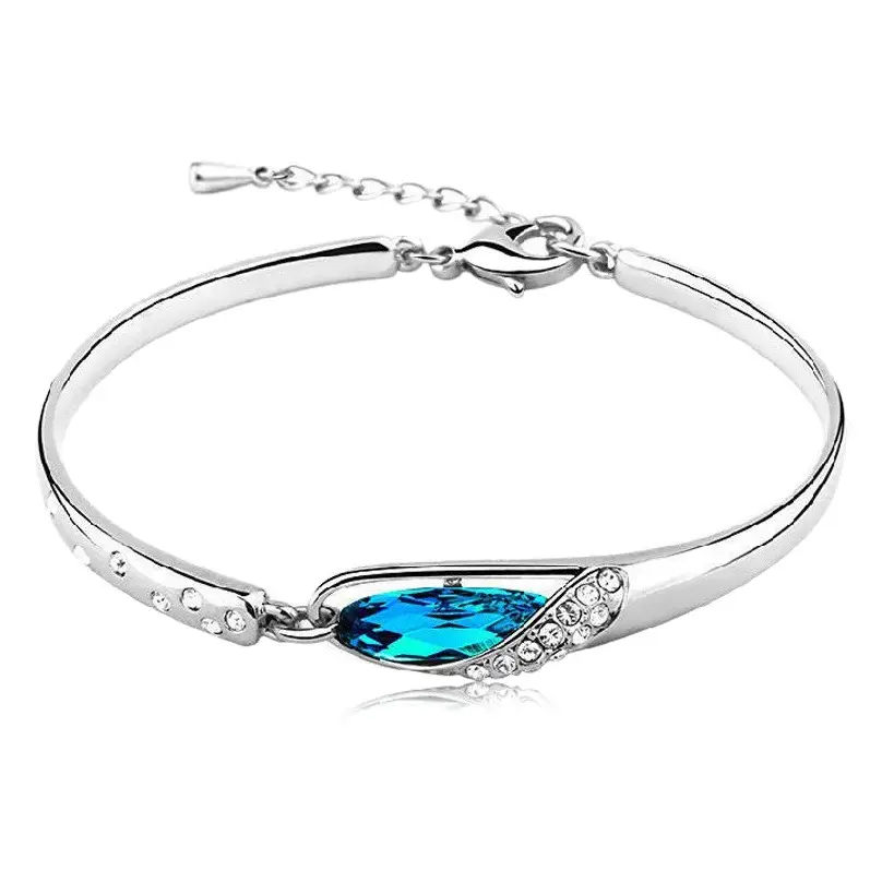 Crystal Silver Blue Gemstone Bracelet for Women