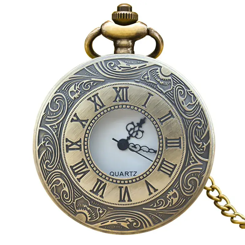 Factory Watch Wholesale Black Retro Roman Numeral Flower Pocket Watch Gift - Image 11