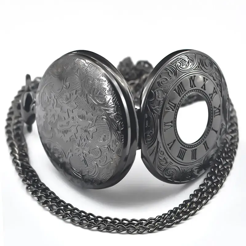 Factory Watch Wholesale Black Retro Roman Numeral Flower Pocket Watch Gift — feature 7