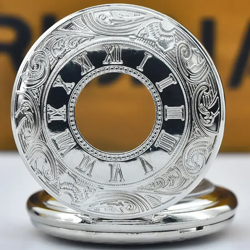 Factory Watch Wholesale Black Retro Roman Numeral Flower Pocket Watch Gift — feature 8
