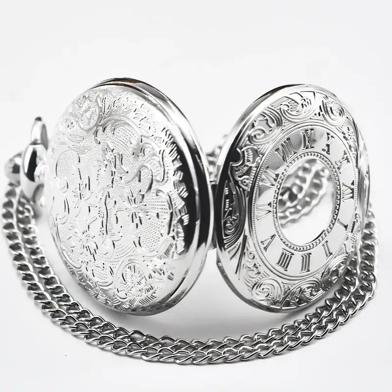 Factory Watch Wholesale Black Retro Roman Numeral Flower Pocket Watch Gift — feature 9