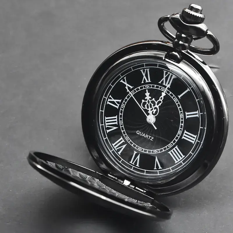 Factory Watch Wholesale Black Retro Roman Numeral Flower Pocket Watch Gift - Image 2