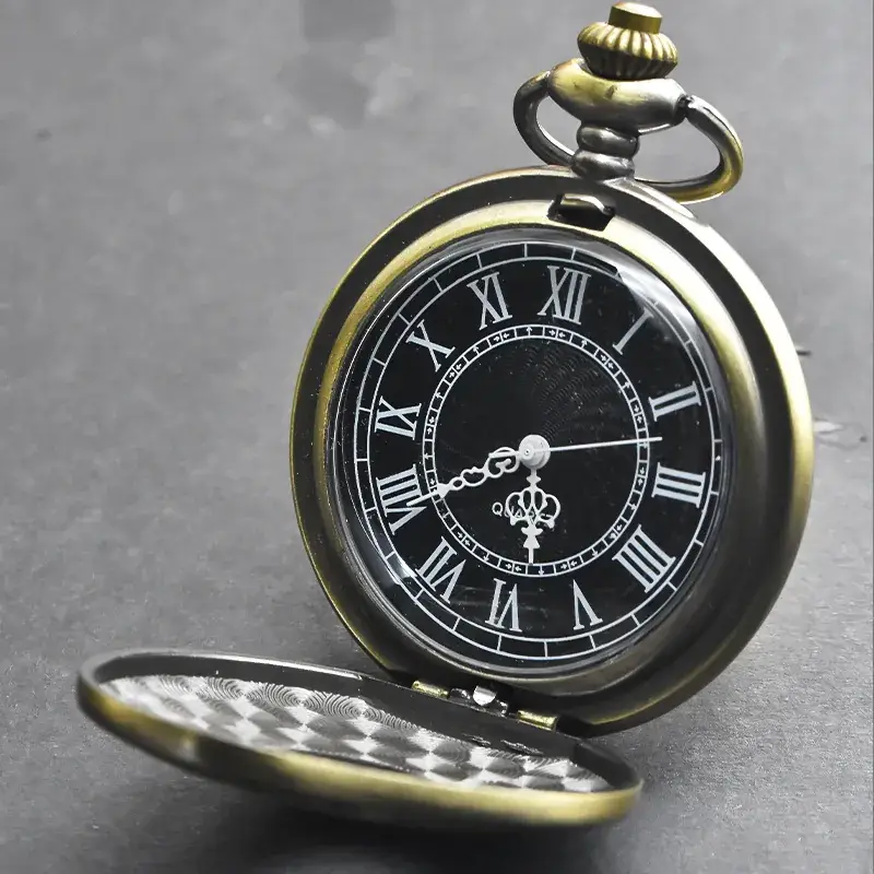 Factory Watch Wholesale Black Retro Roman Numeral Flower Pocket Watch Gift - Image 6