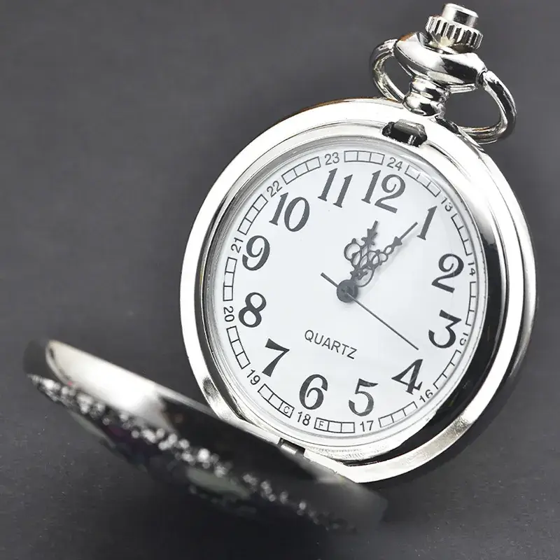 Factory Watch Wholesale Black Retro Roman Numeral Flower Pocket Watch Gift - Image 7
