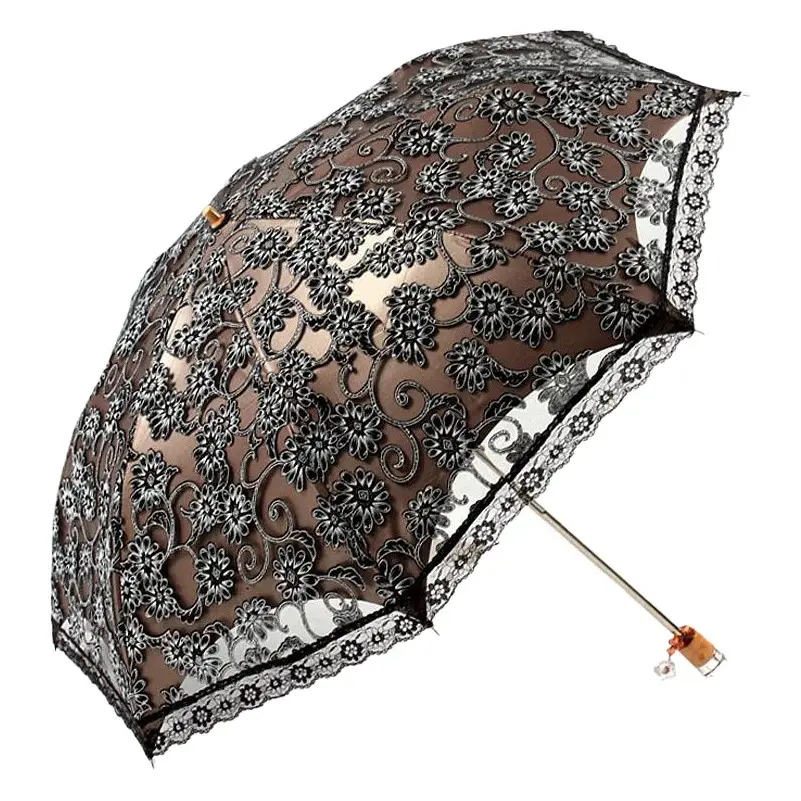 Lace Vinyl Anti-Uv Umbrella Black White