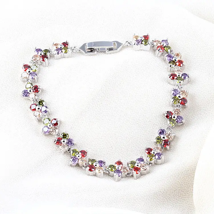 Multicolored Zircon Flower Bracelet for Women - Image 3