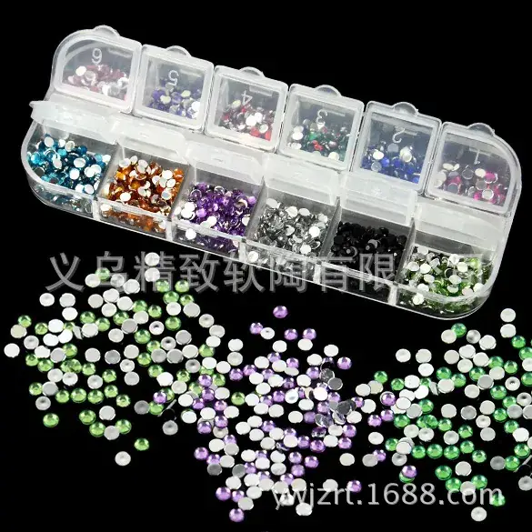 Nail Art Diamond Set 12 Colors 2MM Acrylic