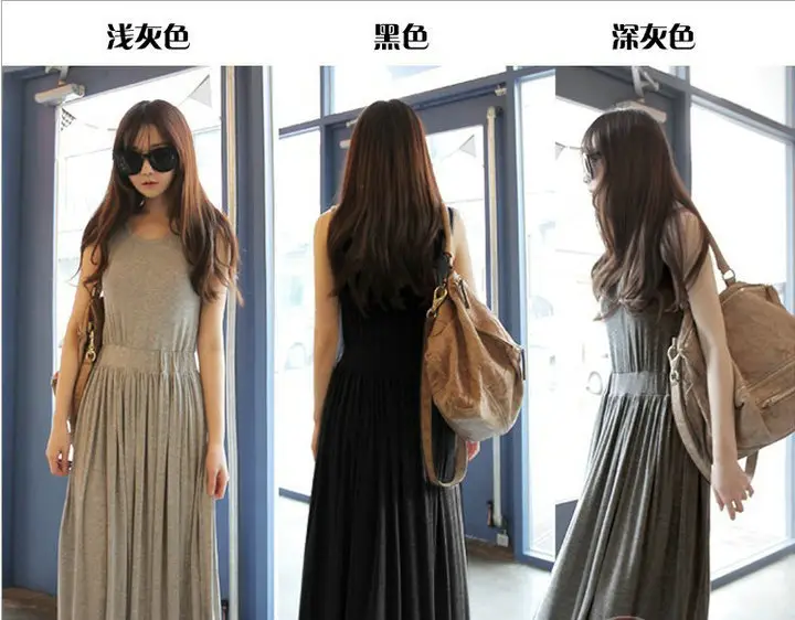 Women's Korean Style High Waist Pleated Strap Dress Grey - Image 7