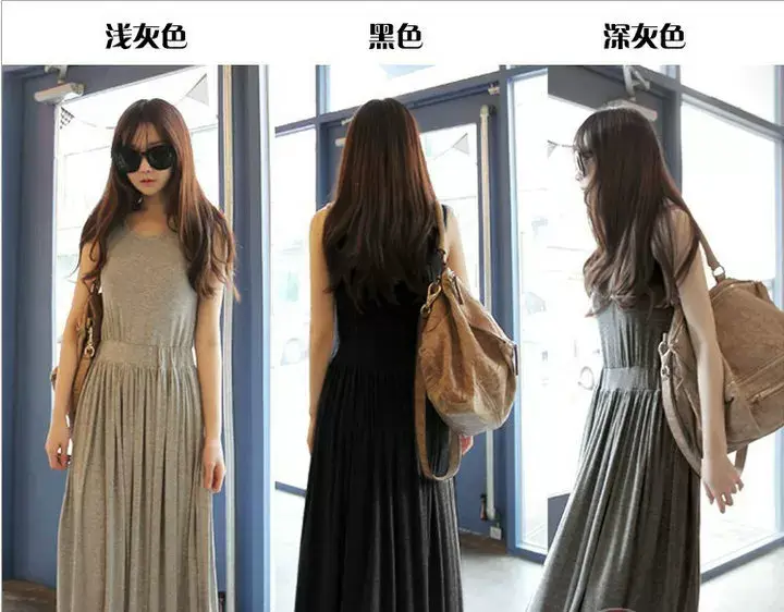 Women's Korean Style High Waist Pleated Strap Dress Grey — feature 3