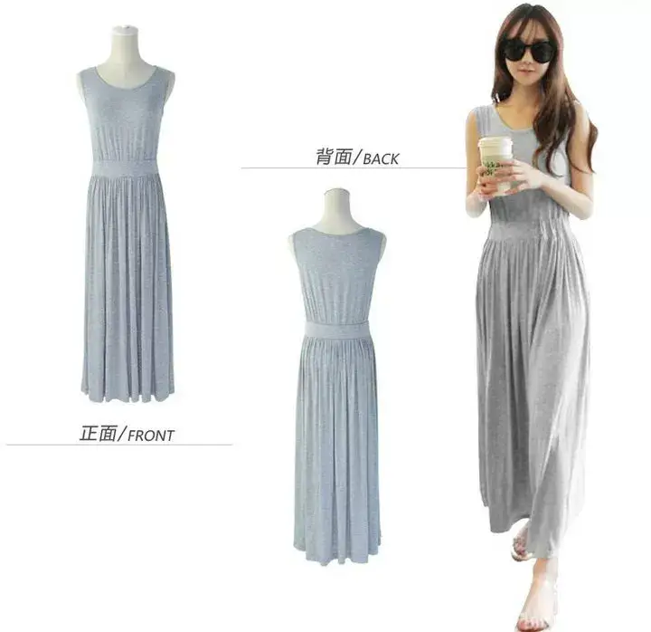 Women's Korean Style High Waist Pleated Strap Dress Grey — feature 7