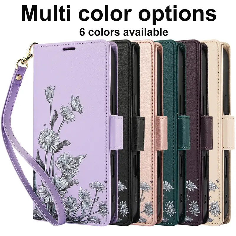 Multi Color Leather Phone Case with Floral Print